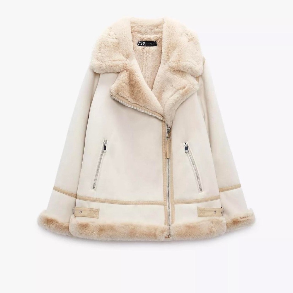 NWT ZARA FAUX FUR SUEDE MOTORCYCLE JACKET SIZE L